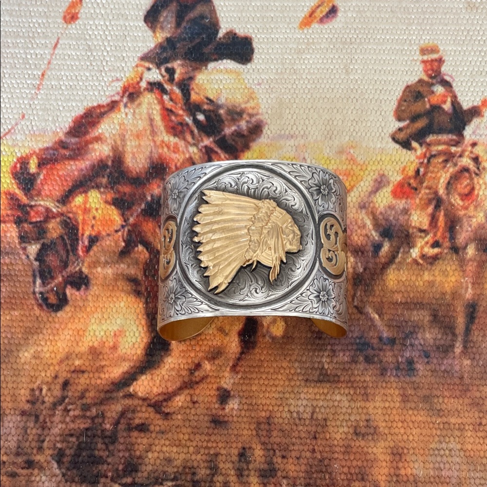 Montana silver Native American headdress bracelet.